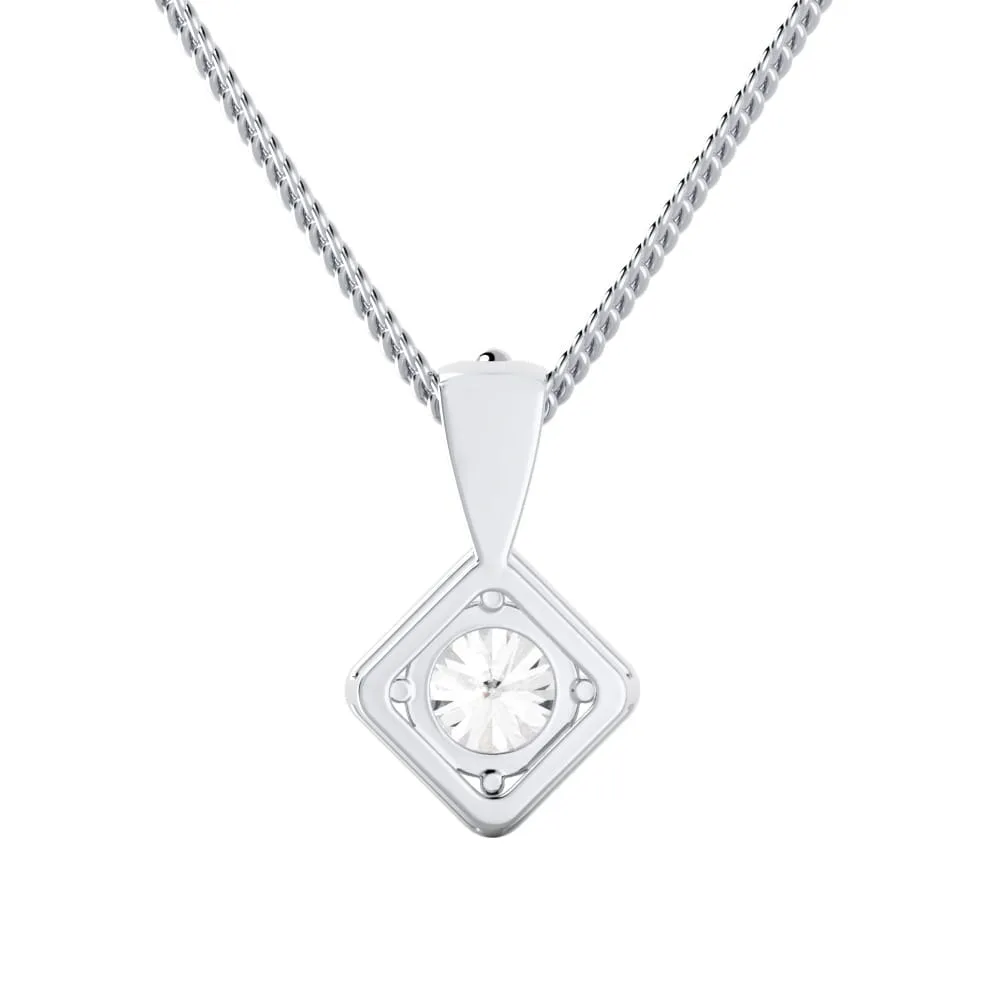 Zoe 1.04ct  Moissanite Solitaire Pendant With Square Beaded Halo Setting In 14k Gold Over 925 Silver